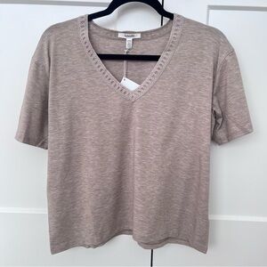 Splendid Lace Trim V-Neck Tee Neutral Taupe NEW WITH TAGS